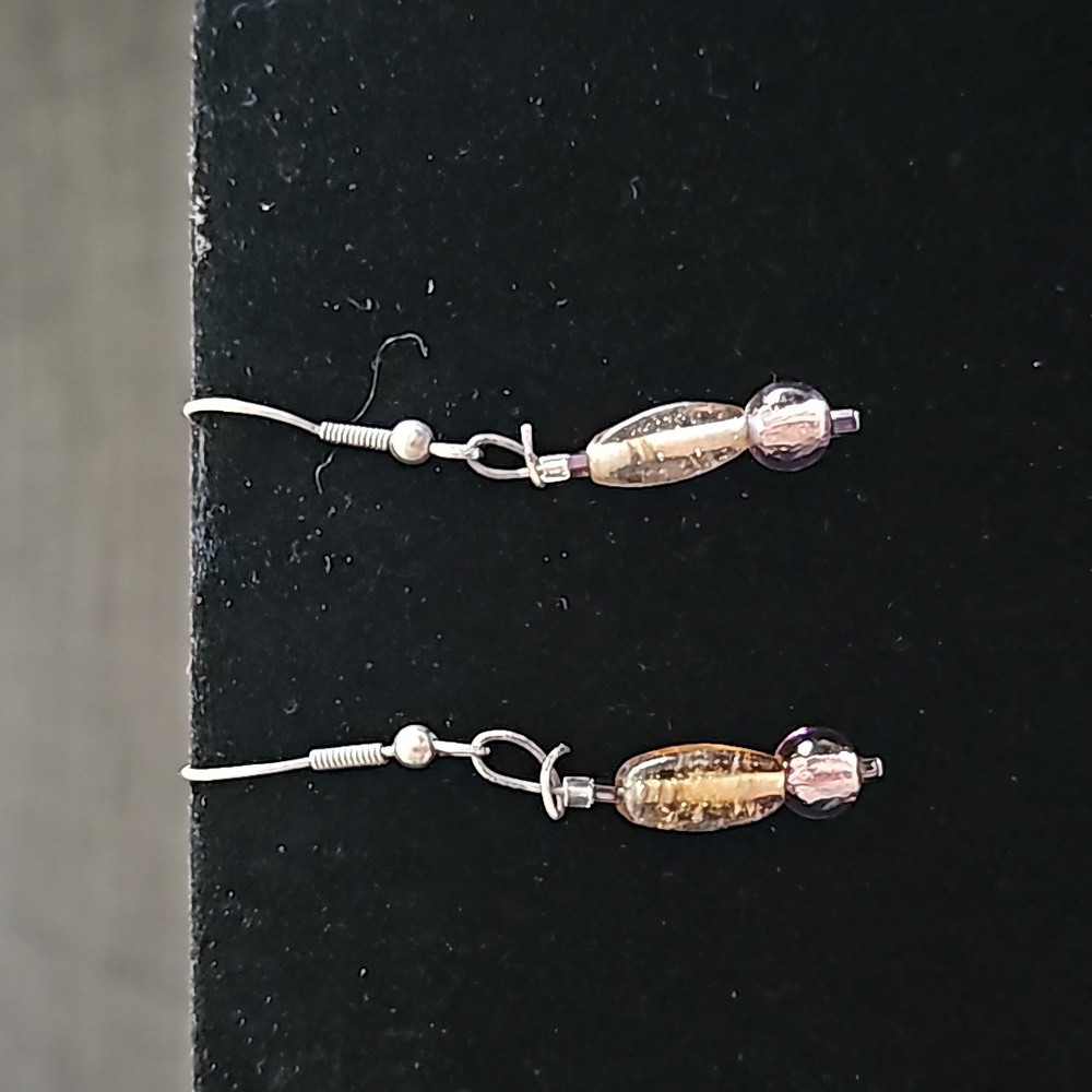 Antique Glass Beaded Dangle Sterling Silver Earrings Box A/4